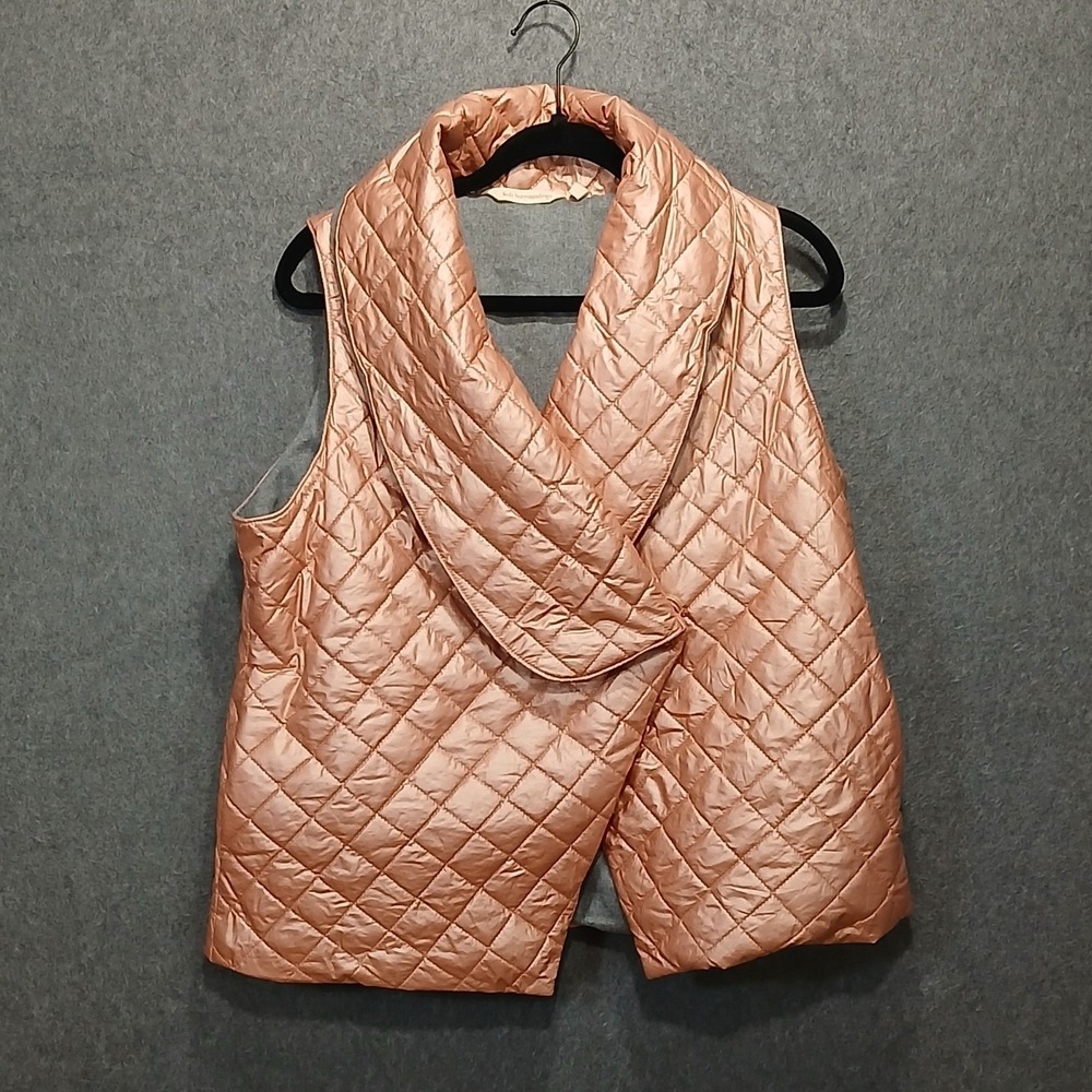 Soft Surroundings rose gold M Quilted Puffer Wrap Vest Cottage Cozy Winter Chic
